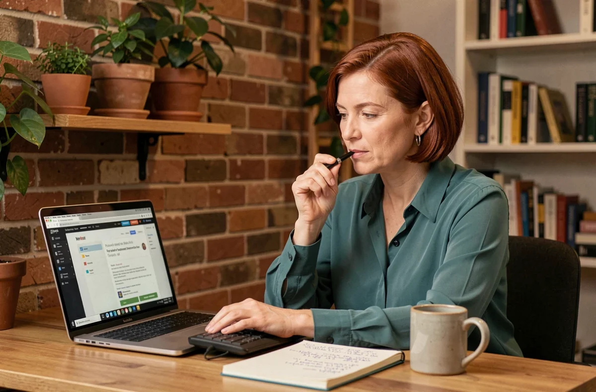 Femme en télétravail évaluant les fonctionnalités essentielles de solutions de stockage sécurisé sur son ordinateur portable