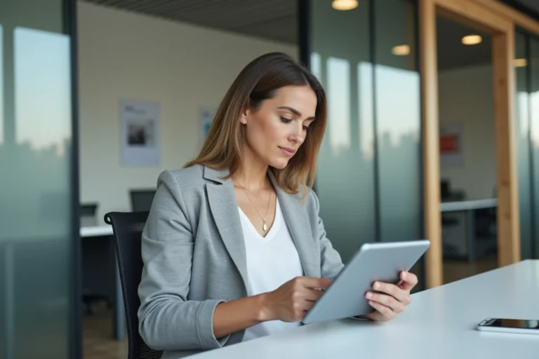 Femme consultant un formulaire numérique à l'agence France Travail en 2026