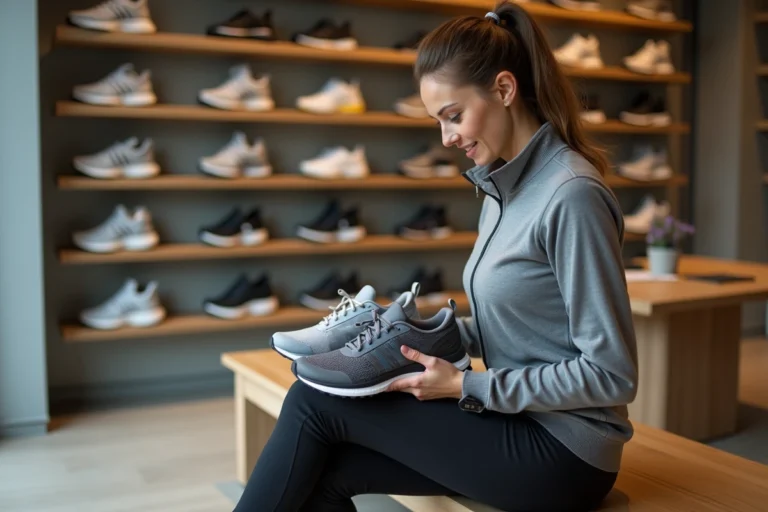 Femme sportive examine deux chaussures de course