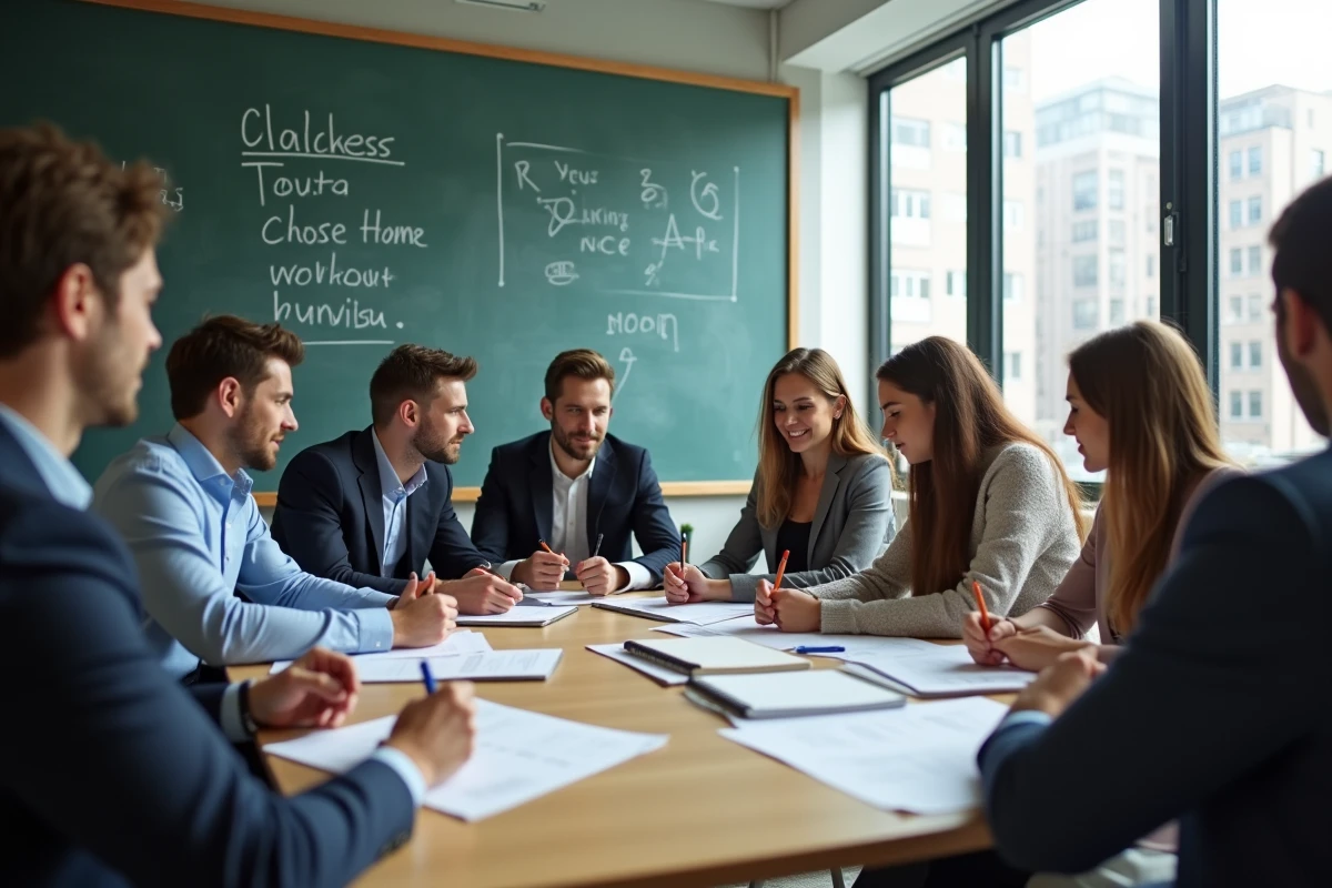 Groupe de jeunes adultes en formation en salle lumineuse