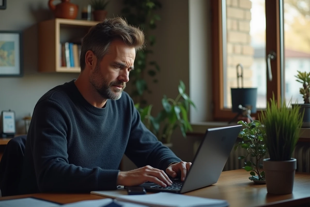 Homme en télétravail actualisant ses critères de recherche d'emploi sur le site France Travail